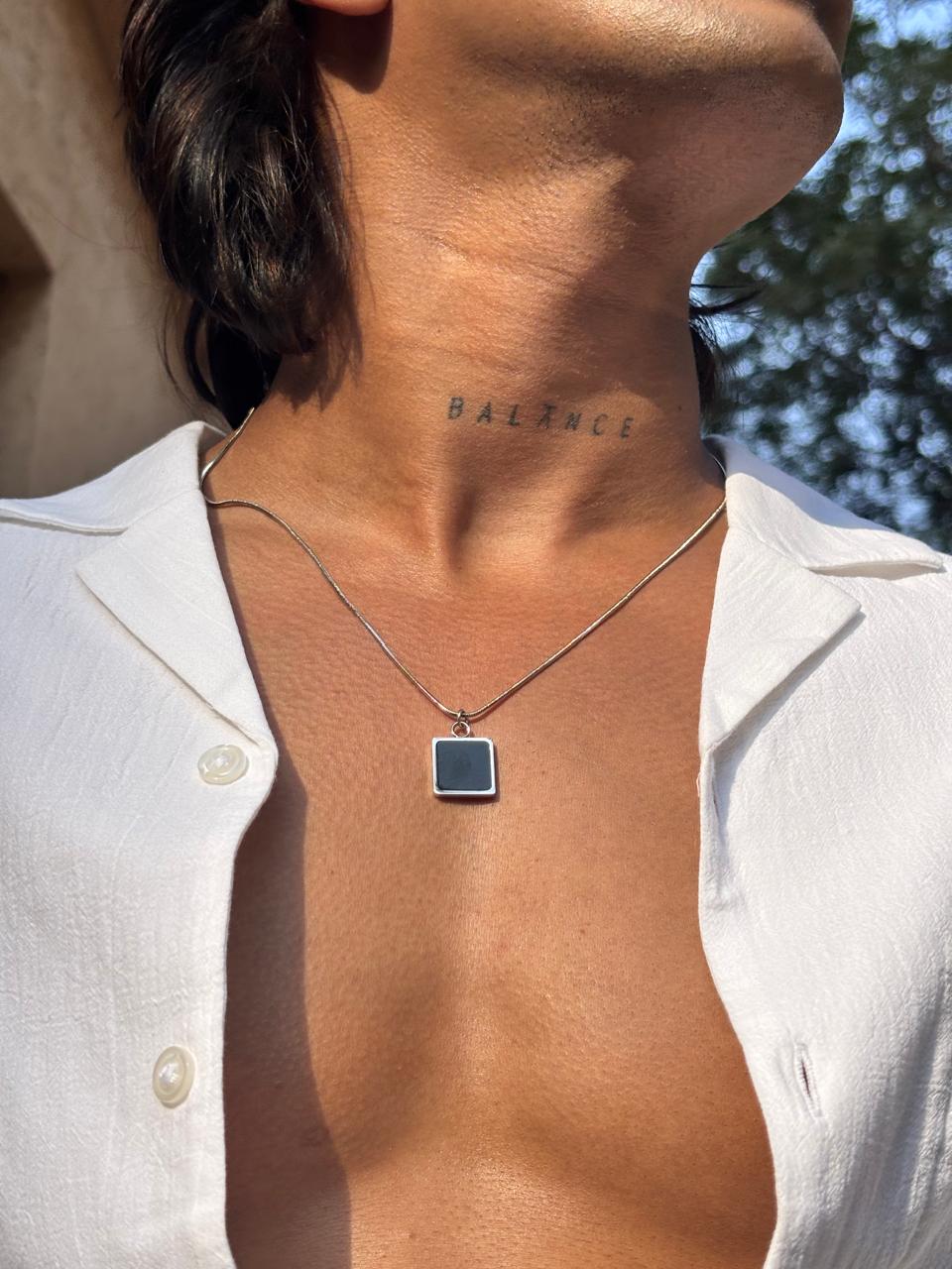 Black Stone Pendant With Chain